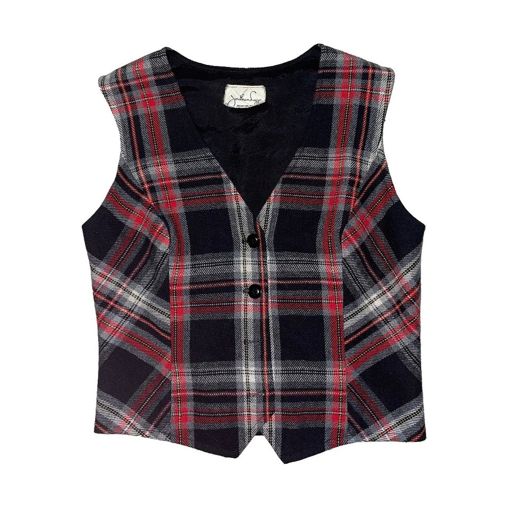 Vintage Tartan Print Buttoned Wool Vest